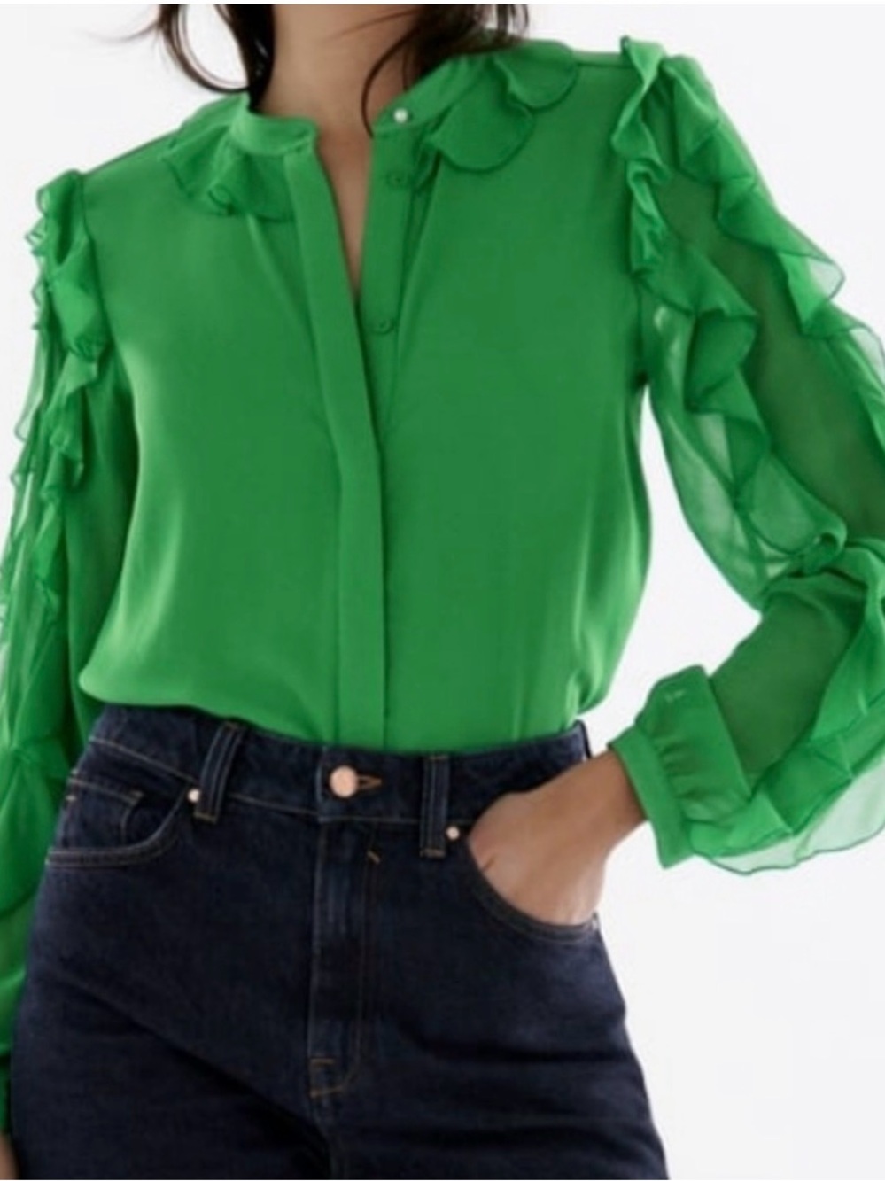 Zara Emerald Ruffled Chiffon Blouse